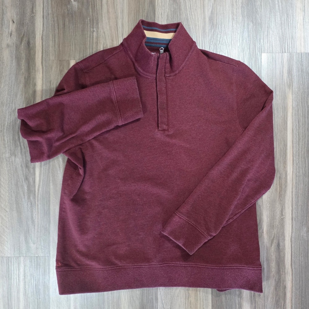 UNTUCKit Mens Burgundy Heather Quarter Zip Pullover Sweater Large Striped Collar